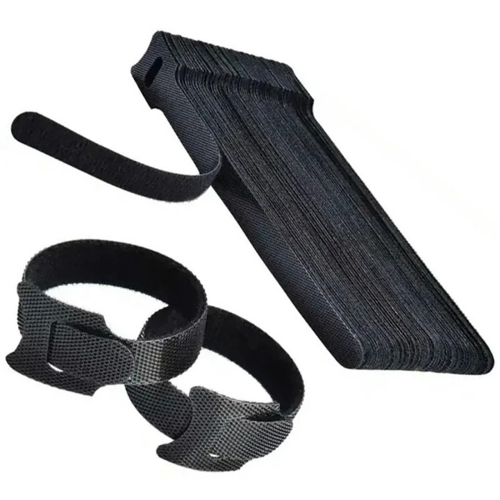 Banda velcro pentru organizare cabluri, 50 bucati, Gonga® Negru