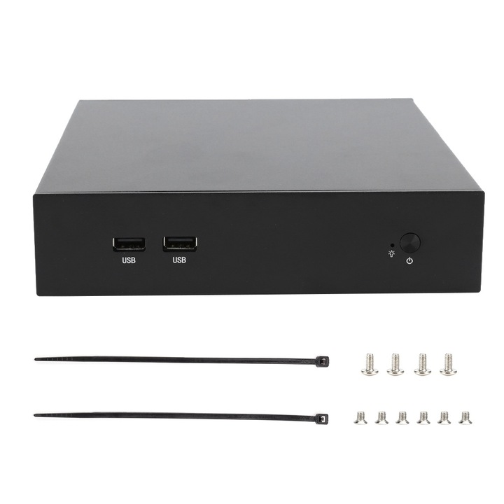 Кутия Bizaical Mini HTPC, алуминий, съвместим с ITX дънна платка 17x17cm, 2x USB2.0, 2.5 инча