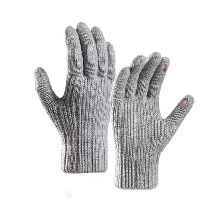 Manusi barbati, gri deschis melange, acril, elastic, 21-22cm