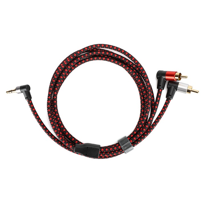 Audiokábel 3,5 mm-es Mini Jack - 2 RCA, Bizaical, 1/2/3/5 m, rugalmas, tartós, többszínű