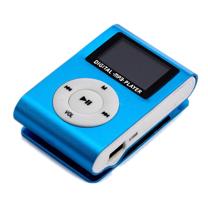 Мини преносим MP3 музикален плейър Метален MP3 плейър с щипка с LCD екран Поддръжка на TF карта Широко приложение Син