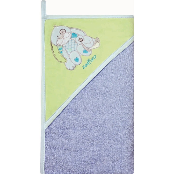 Хавлиена кърпа с качулка и велурена щампа 100 x 100 см, Womar Zaffiro, синьо/зелено