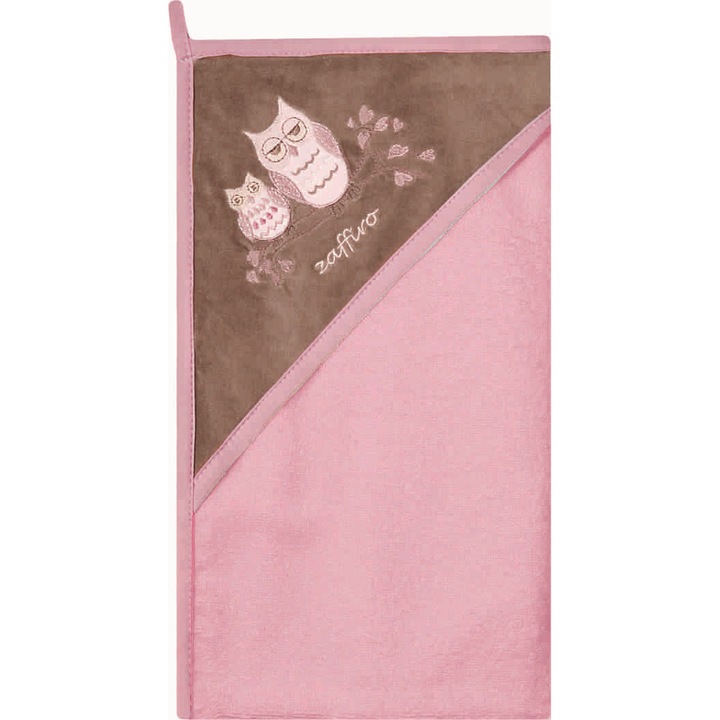 Хавлиена кърпа с качулка и велурена щампа 80 x 80 см, Womar Zaffiro, розово/кафяво