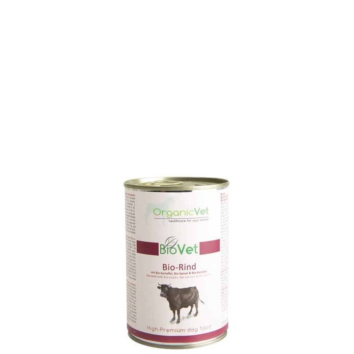 Мокра храна - OrganicVet Biovet // Телешко, картофи, спанак, био моркови - 400 гр