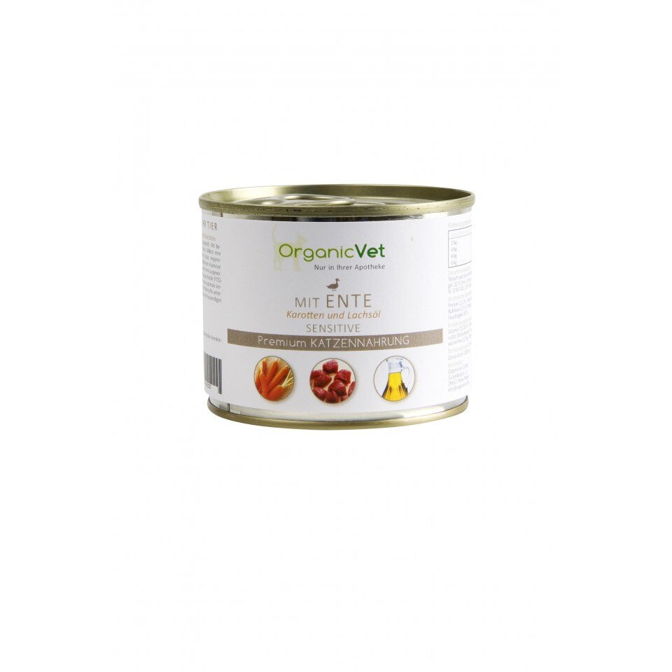 Hrana umeda - OrganicVet Feline - Sensitive - Rata, morcovi, ulei de somon - 200 gr