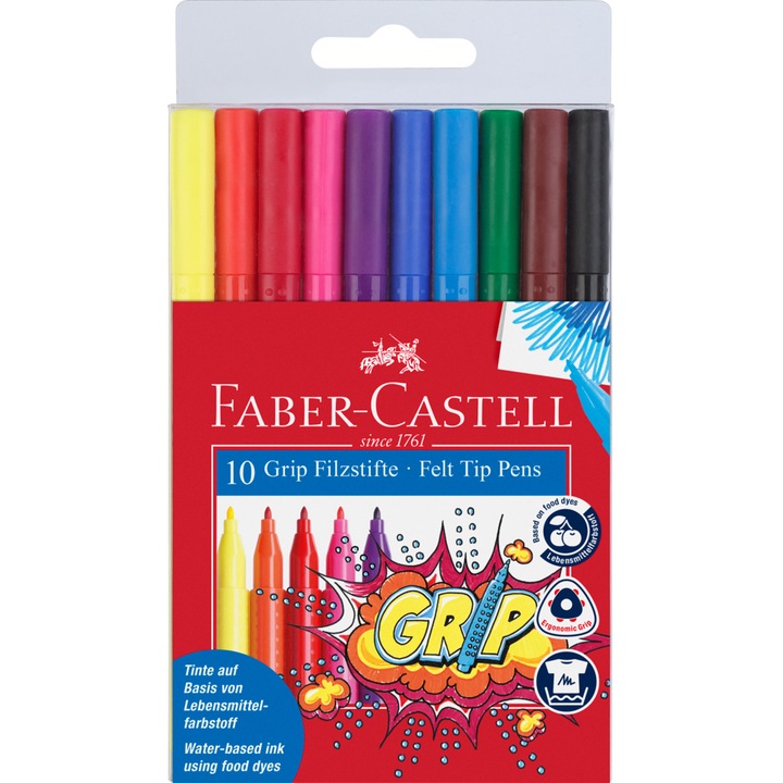 Set 10 Carioci colorate Faber-Castell Grip
