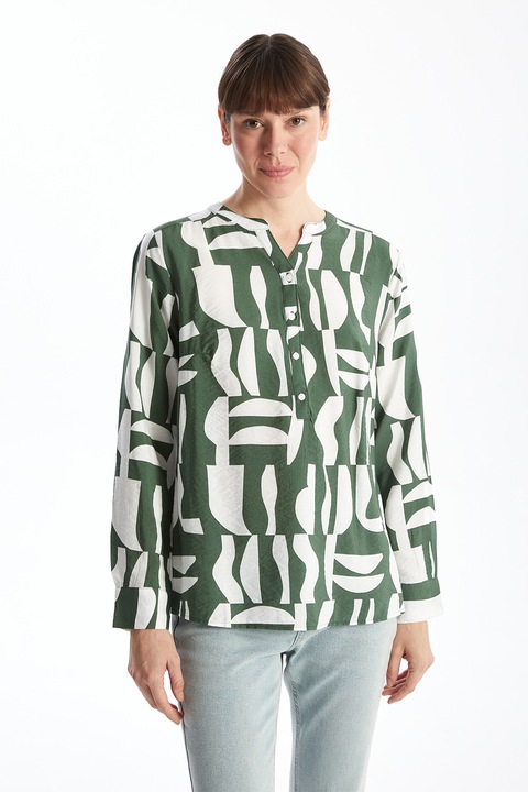 LC WAIKIKI, Bluza cu model floral, Alb optic/Verde feriga