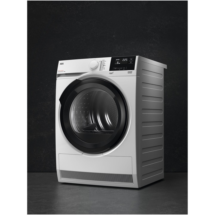 Сушилня AEG TR8184E, Термопомпа, 8 кг, Енергиен клас E, Инверторен двигател, Технология AbsoluteCare+SensiDry, Бял