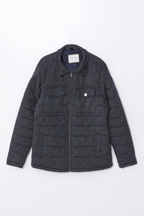 LC WAIKIKI, Jacheta slim fit matlasata, Alb/Albastru ultramarin