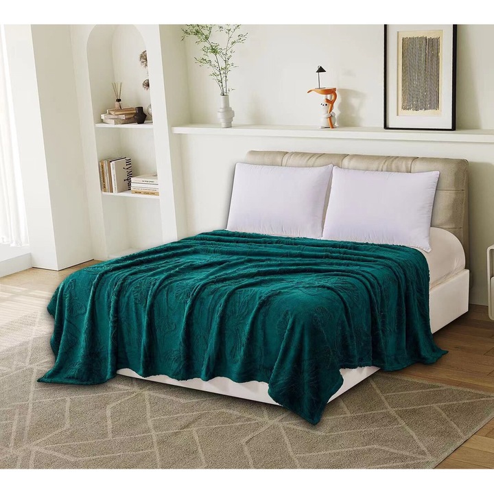 Patura Cocolino UNI pentru pat dublu 200x230 cm, model fluturi Verde Inchis