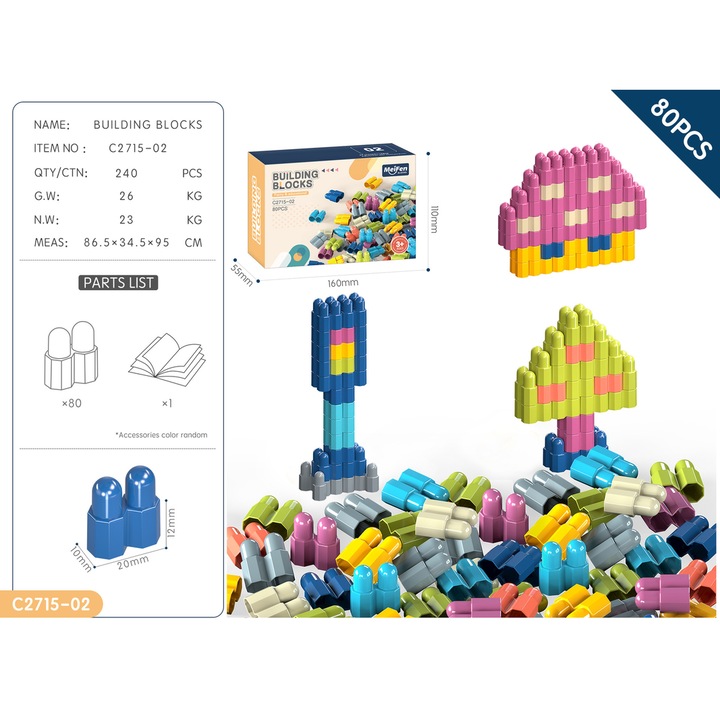 Set de constructie, 80 piese, dezvoltare artistica si gandire logica, multicolor