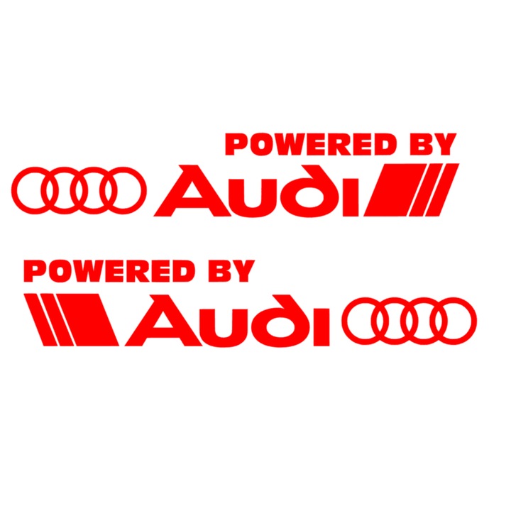 Set 2 Stickere Auto Audi, Powered by Audi, Rosu, 40 cm x 8, 5 cm