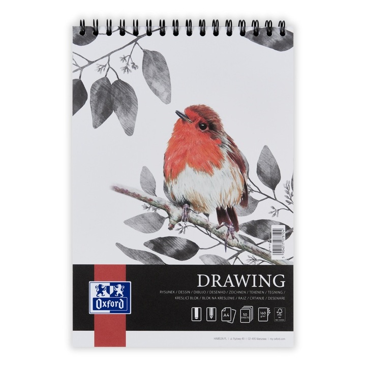 Bloc Desen Oxford Drawing A4, 50 File, Hartie 160 g / mp, Spira Dubla, FSC MIX 70 %, Colectia Artistic
