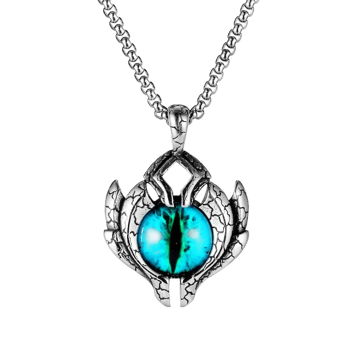 Rozsdamentes acél nyaklánc férfiaknak Hip Hop utcai nyaklánc, punk nyaklánc, ajándék férfiaknak, kék, medál 4,3*3,2 cm, lánc hossza 60 cm