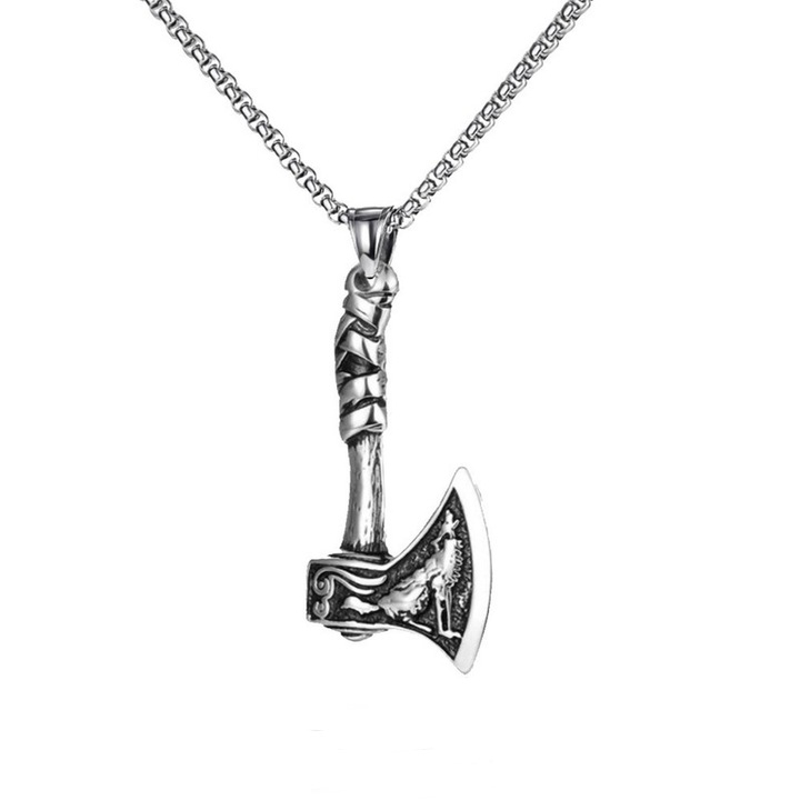 Rozsdamentes acél Viking Axe medálos nyaklánc férfiaknak, Punk férfi nyaklánc, Ajándék férfiaknak, Ajándék barátnak, 5,4*2,4 CM, Lánc hossza 60 CM