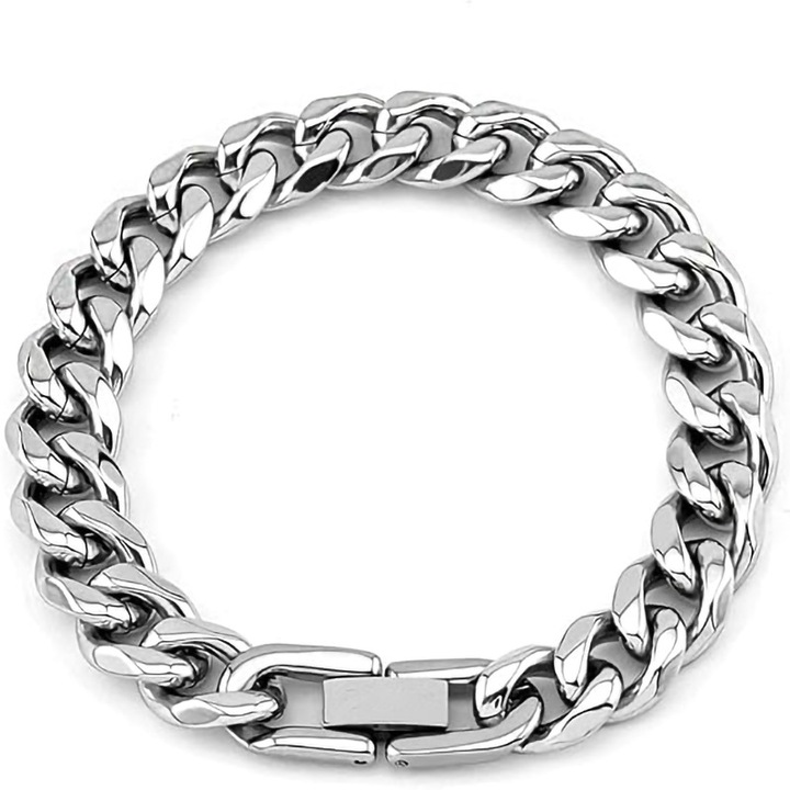 Bratara de barbati din Cuba, punk, hip-hop, otel inoxidabil, cadou pentru barbati, argintie, 0.7*21 centimetri