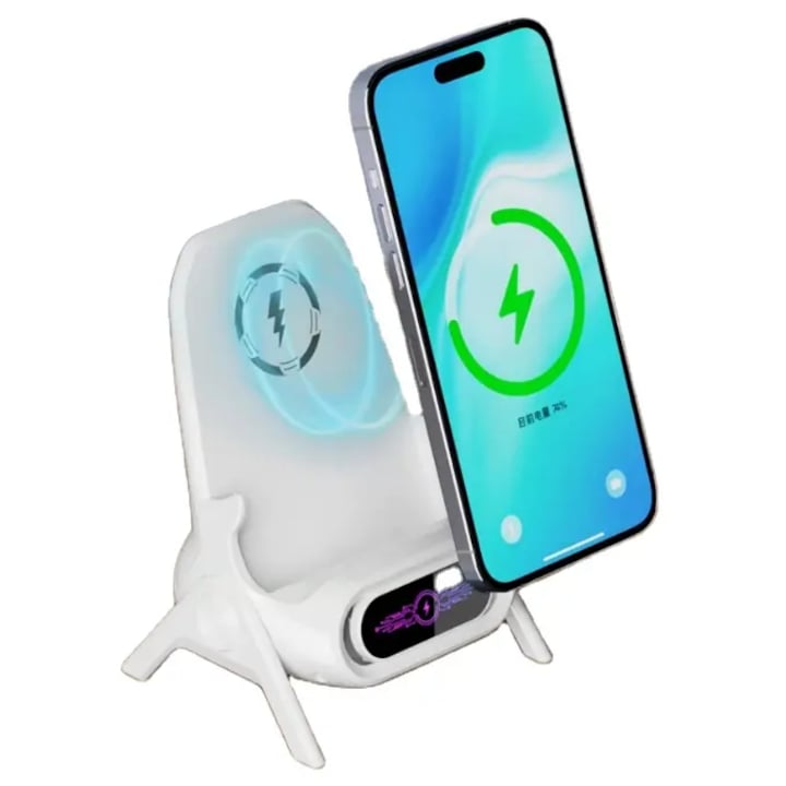 Asztali telefontartó, 2 az 1-ben 15 W-os vezeték nélküli töltéssel Iphone, Samsung, Huawei, Oppo és Vivo készülékekhez, fehér