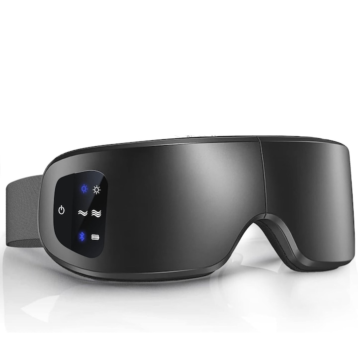 Маска за очи с Bluetooth музика, WALALLA, термо масаж, 4 режима на масаж, черна, универсална