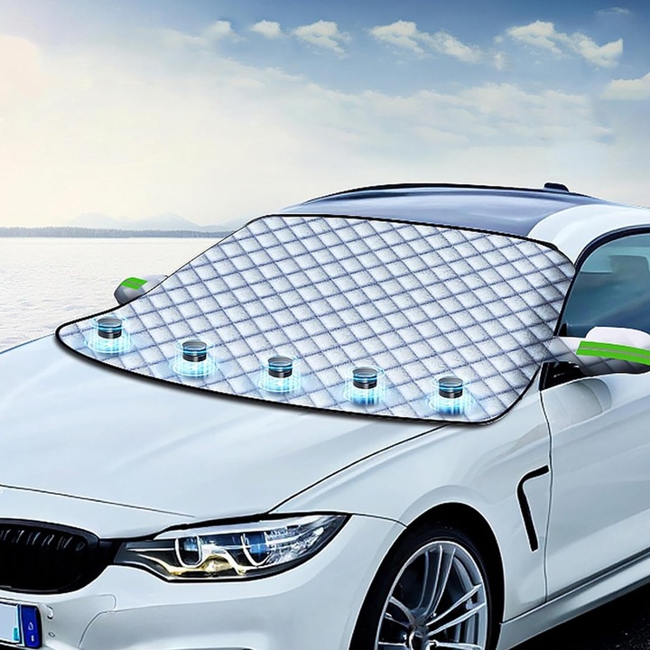 Husa pentru parbriz si oglinzi cu protectie impotriva inghetului sau razelor solare, SINBINTA, Cu 9 magneti, 4 straturi si ingrosat, Depozitare usoara, Potrivit pentru majoritatea vehiculelor, Impermeabil, 110x150cm, Argintiu