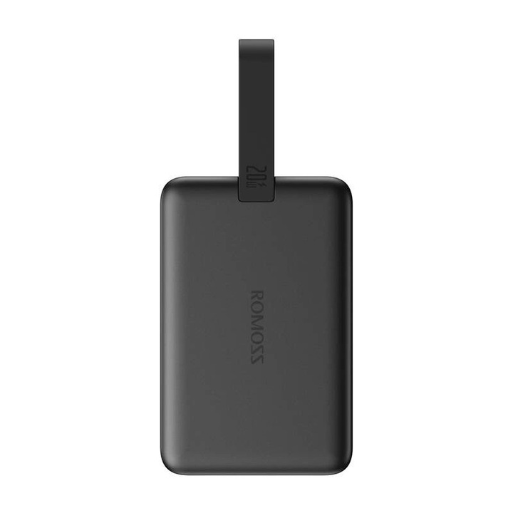 Powerbank, Romoss, Lightning / USB-C, 10000 mAh, 20 W, 104 x 67 x 20,5 mm, fekete
