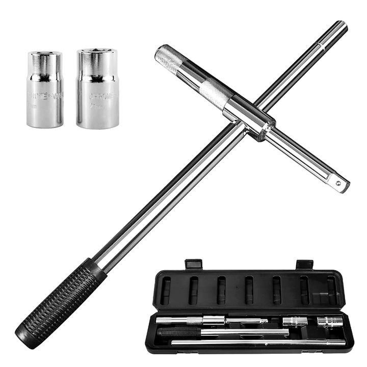 Cheie auto roti telescopica, Taipintee, 17x19mm, 21x23mm, otel, argintie, set cu carcasa de depozitare