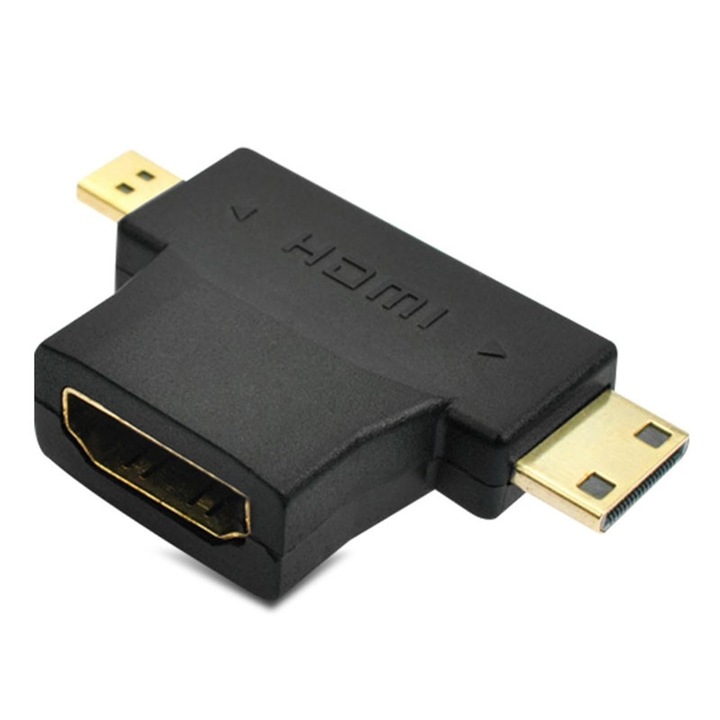 2-in-1 HDMI la Mini / Micro HDMI Adaptor, 2-Pack Mini si Micro HDMI Male la HDMI Female Universal T Adapter cu conectori placati cu aur
