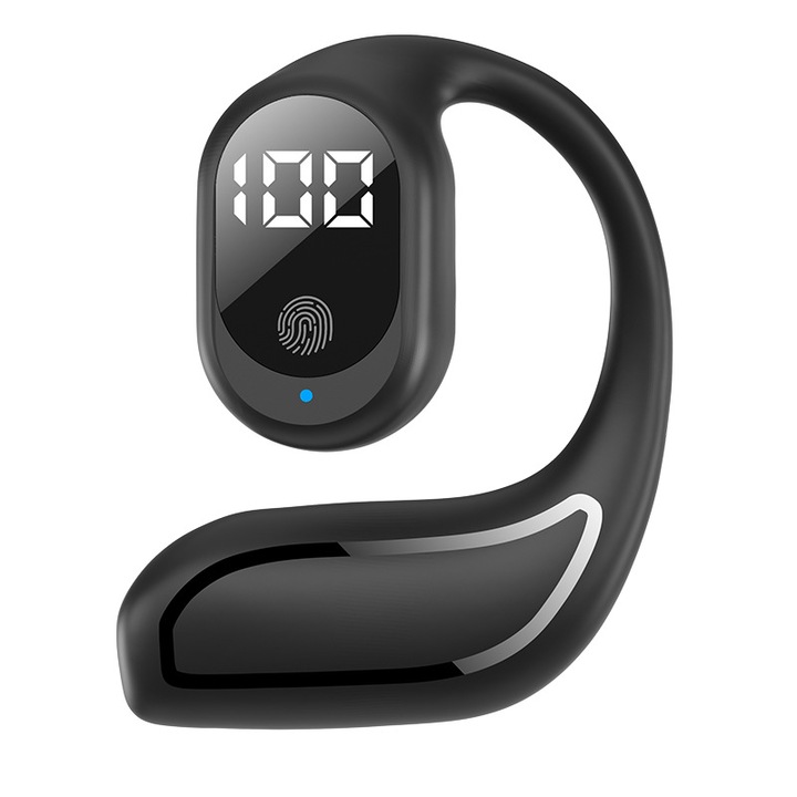 Nagy teljesítményű és hosszú üzemidejű Bluetooth headset, nem fülbe helyezhető, vezeték nélküli, monó, sportoláshoz, Fekete Kiadás, fülre helyezhető univerzális vezeték nélküli fülhallgató.