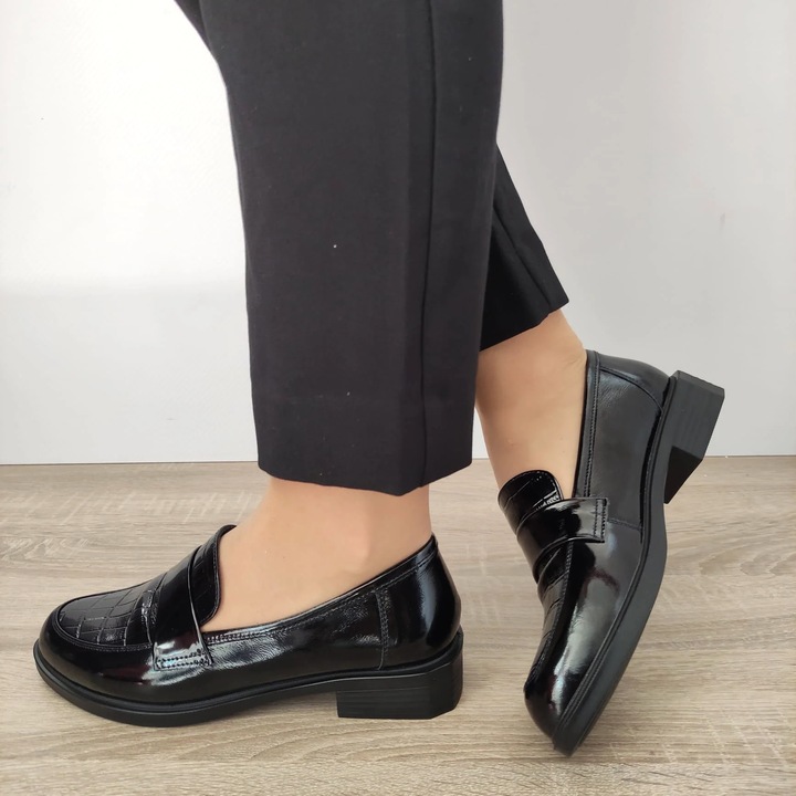 Pantofi Casual Dama Pass 440007 01-L Negri Lac - Negru, Negru