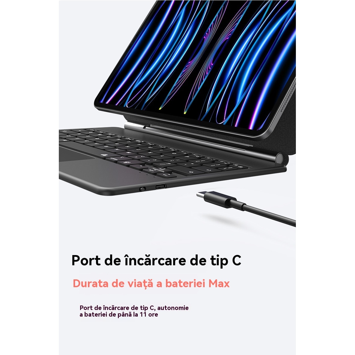 Husa iPad cu tastatura inteligenta, iluminare tastatura reglabila, include tastatura bluetooth si trackpad pentru ipad pro (M4) disponibila in 2024 ipad pro 11” (M4)