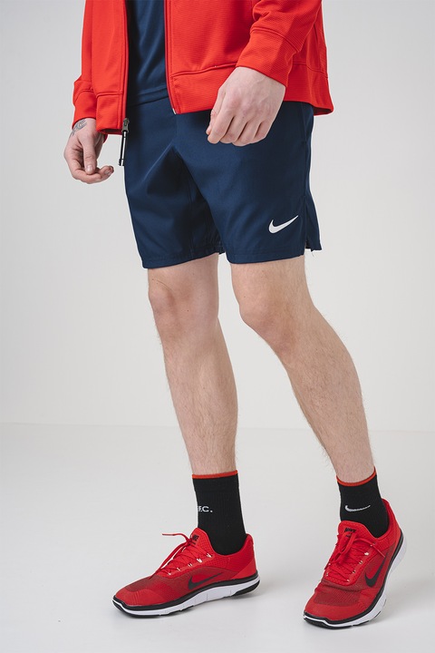 Nike, Pantaloni scurti cu buzunare laterale pentru fitness, Albastru inchis/Alb optic