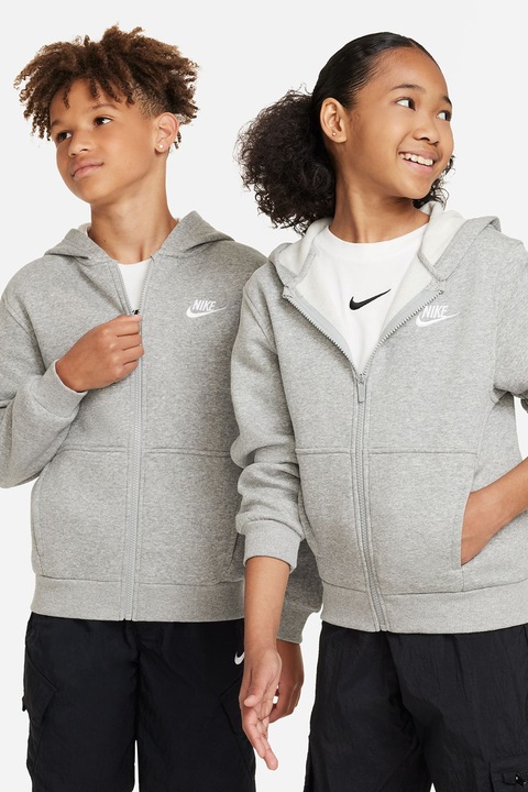 Nike, Hanorac din amestec de bumbac cu fermoar Club, Gri melange