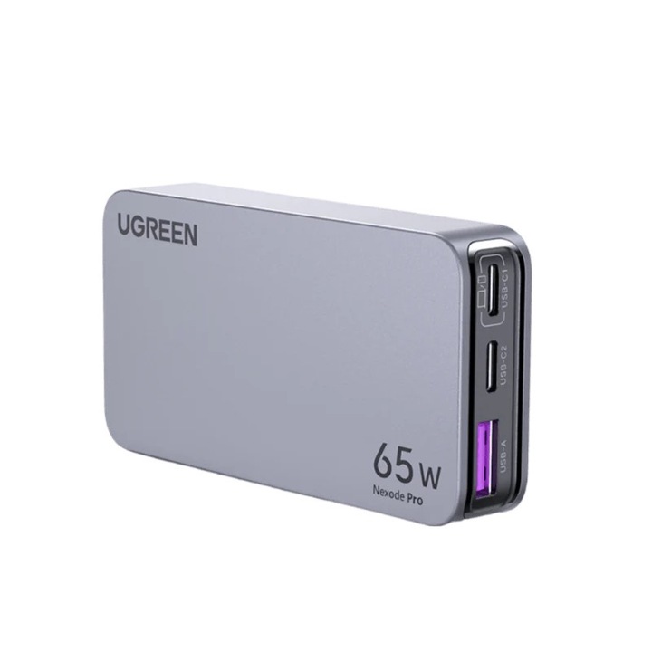 Мрежово зарядно устройство Ugreen Nexode Pro 65W, Ultra-Slim, GaN, 2x USB-C, 1x USB-A, сиво