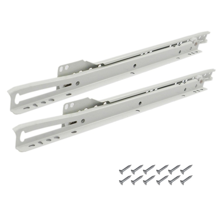 Sina glisare cu role pentru sertar, set 25 bucati/1 cutie, Wayne Hardware, 300mm, vopsita alb