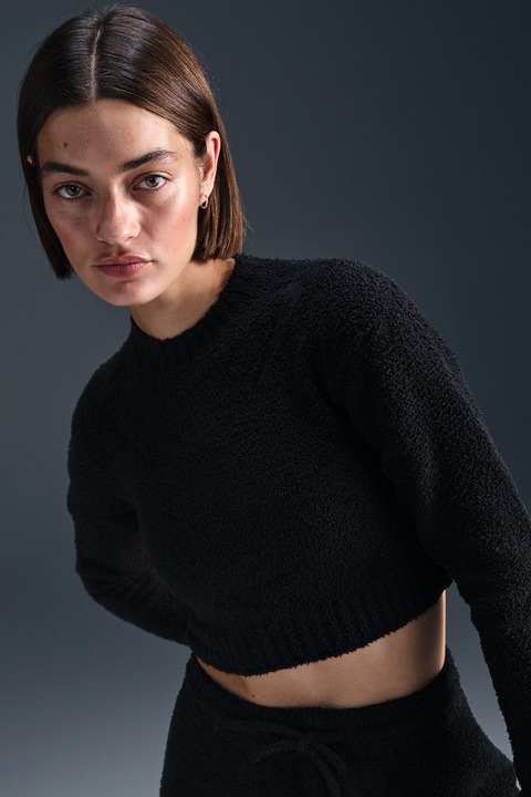 Nike, Bluza crop cu maneciu lungi, Negru