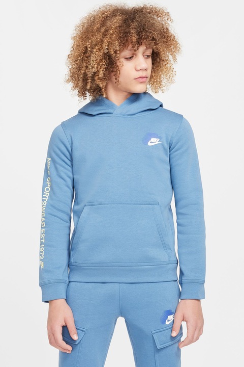 Nike, Худи с принт и джоб кенгуру, Син