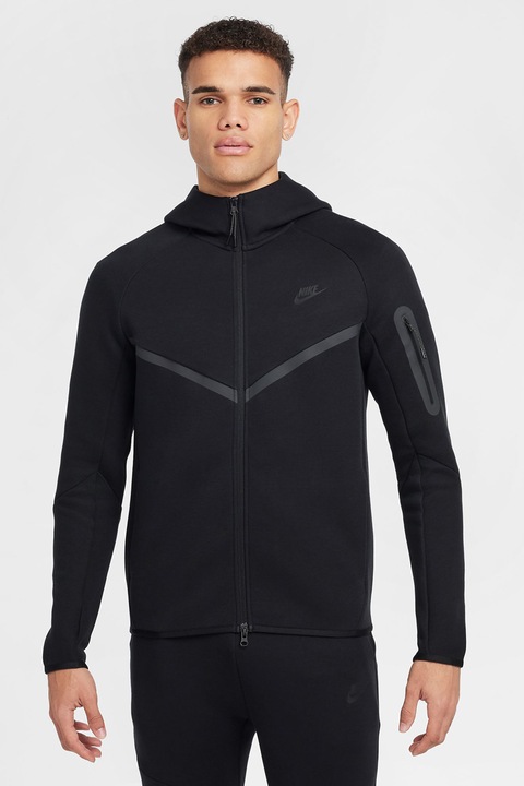 Nike, Худи с цип и лого, Черен