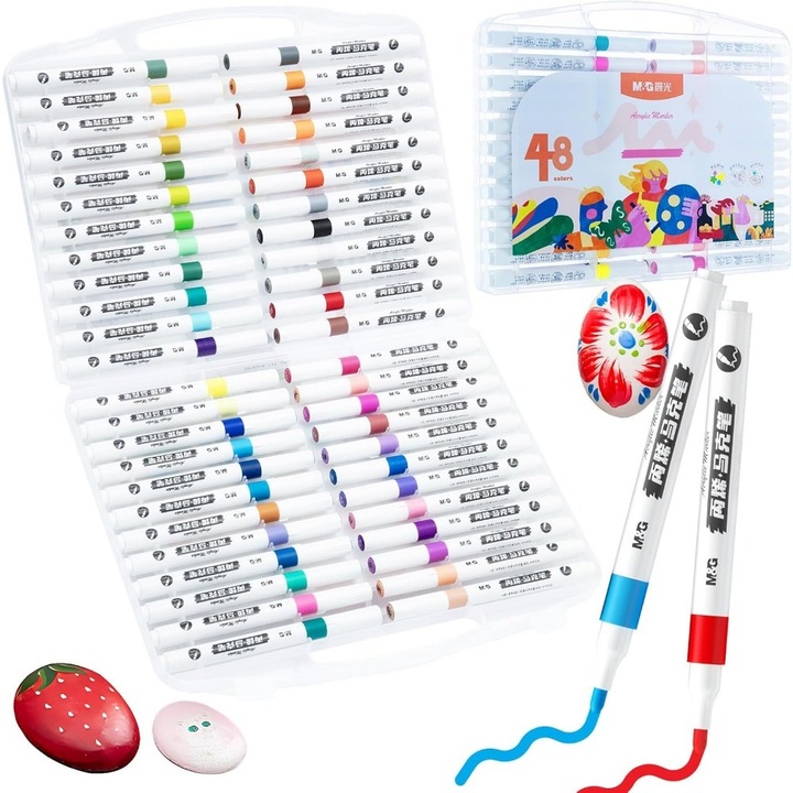 Set 48 markere colorate, 48 culori, varf pensula, multicolor