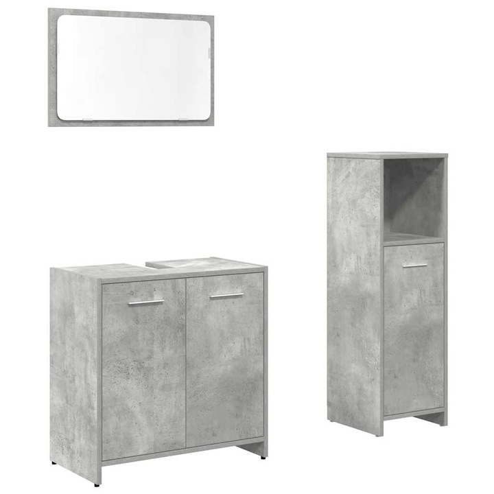 Set mobilier de baie vidaXL, 3 piese, gri beton, lemn compozit, 27.9 Kg