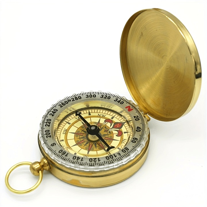 Hordozható iránytű, réz, éjszakai világítással, vízálló, 50x16mm