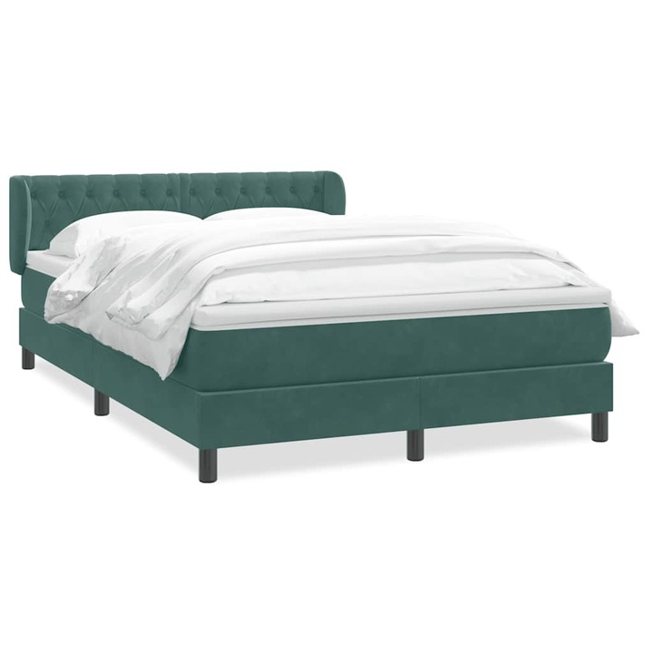 Pat box spring cu saltea vidaXL, verde inchis, 160x220 cm, catifea, 65.7 Kg 3317826