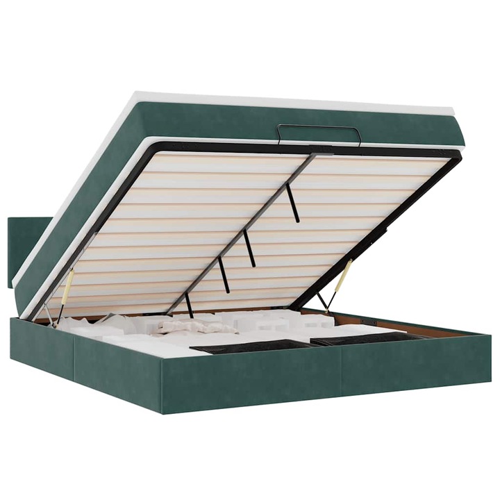 Cadru de pat otoman cu saltea vidaXL, verde inchis, 160x200cm, catifea, 65.21 Kg 3312563