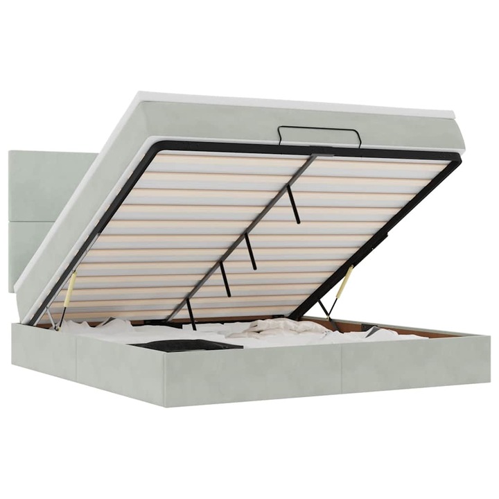 vidaXL Ottomán ágykeret matracokkal világosszürke 160x200cm bársony 3314258