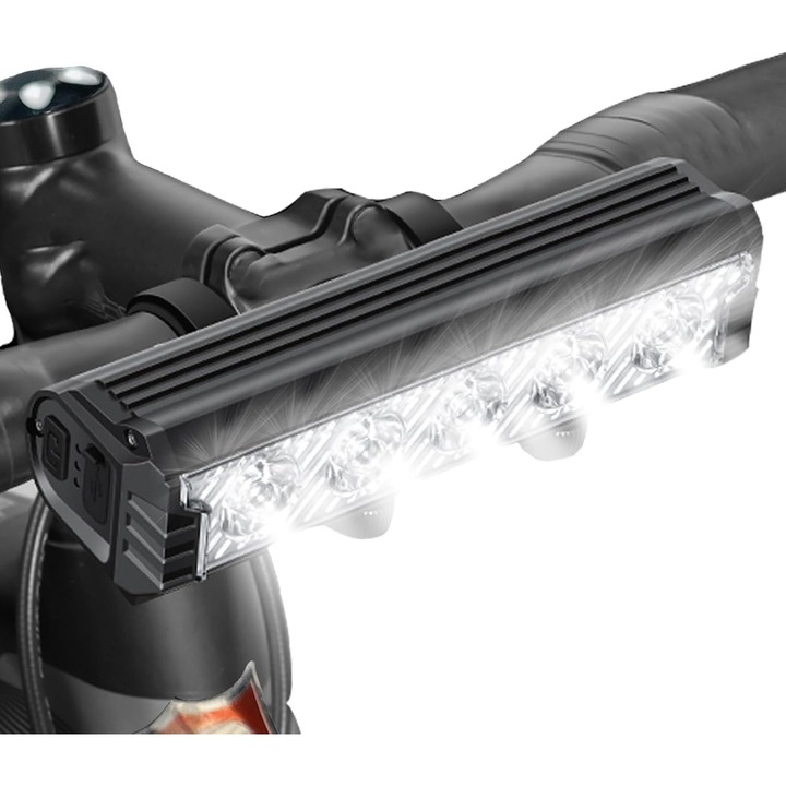 Far LED pentru bicicleta, 2800 lumeni, 6600mAh, USB reincarcabil, impermeabil, pana la 12 ore autonomie, ideal pentru ciclism nocturn si aventuri urbane