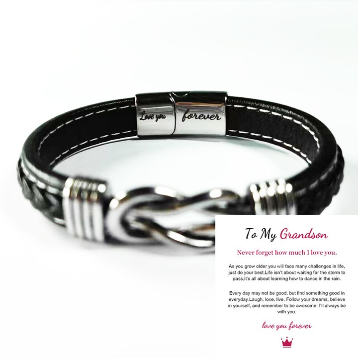 OEM Ökobőr karkötő végtelen csomóval unokának, "Örökké szeretlek", üzenetkártya