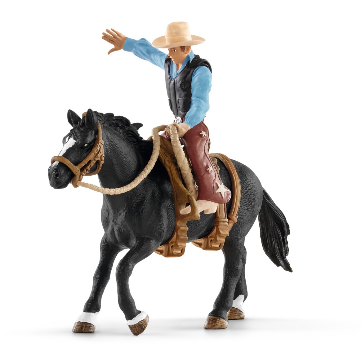 Set figurine Schleich, Cowboy calare la o competitie Rodeo