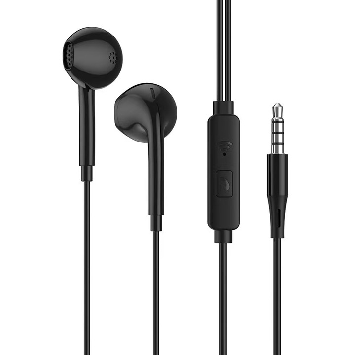 Casti cu fir, microfon, design ergonomic, control volum, negru