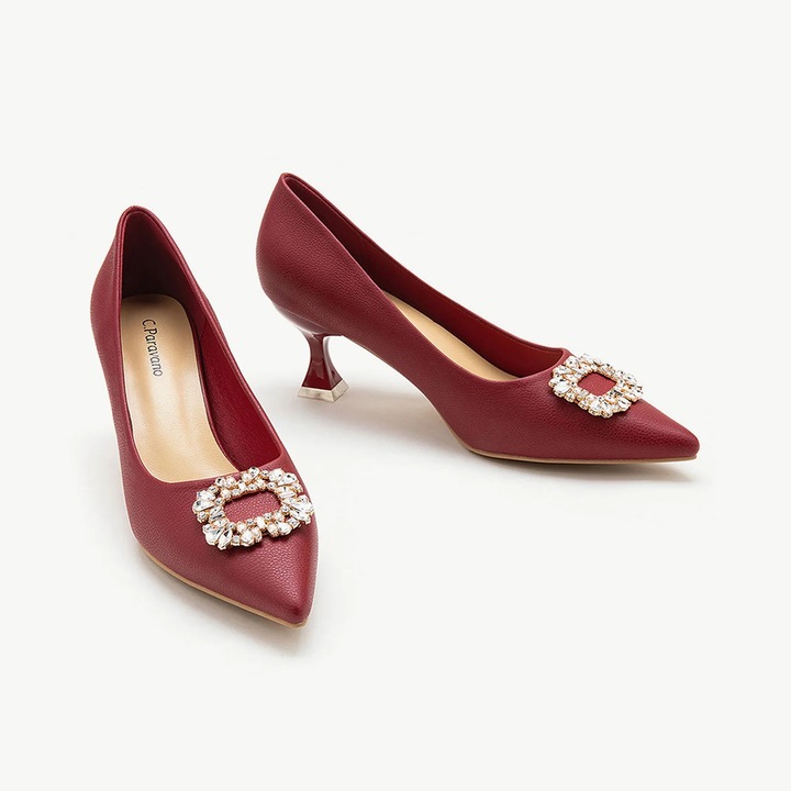 Pantofi cu toc 7cm, eleganti, piele, marimea 39, rosu