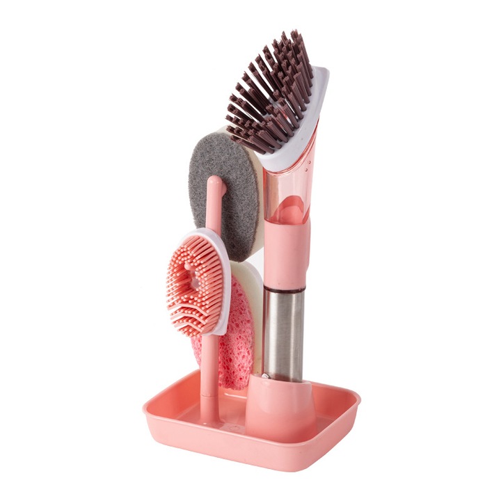 Perie de curatare multifunctionala 4 in 1, Cozevdnt, cu maner lung, roz