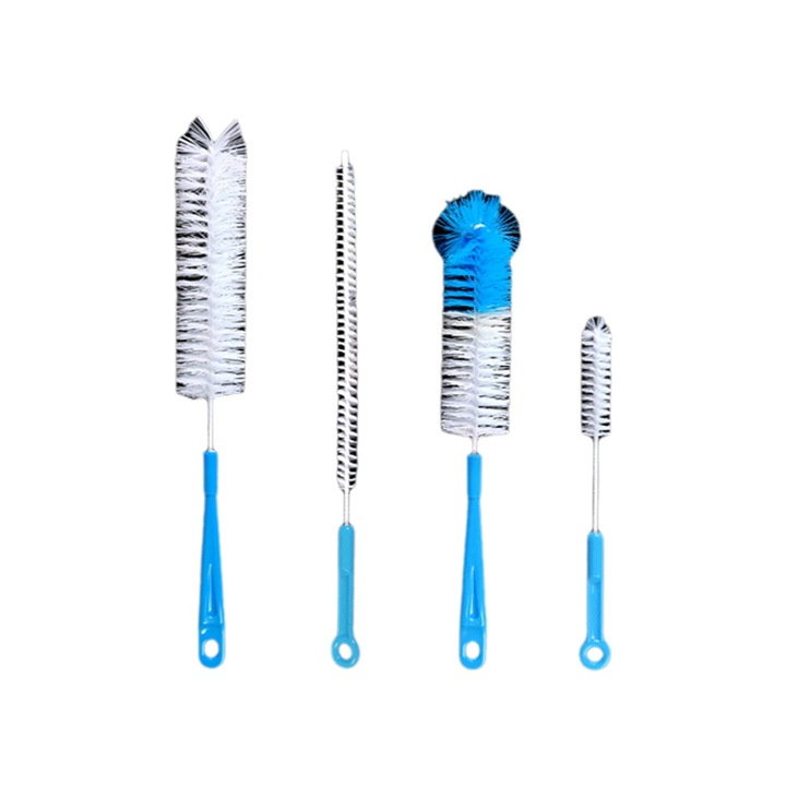 Set de 4 perii de curatare, Cozevdnt, design cu maner lung, material durabil, compact, albastru deschis