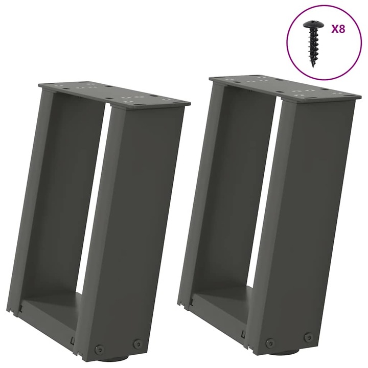 Picioare pentru masuta de cafea in forma de U vidaXL, 2 buc., antracit, 30x(30-31) cm, otel 5.9 kg